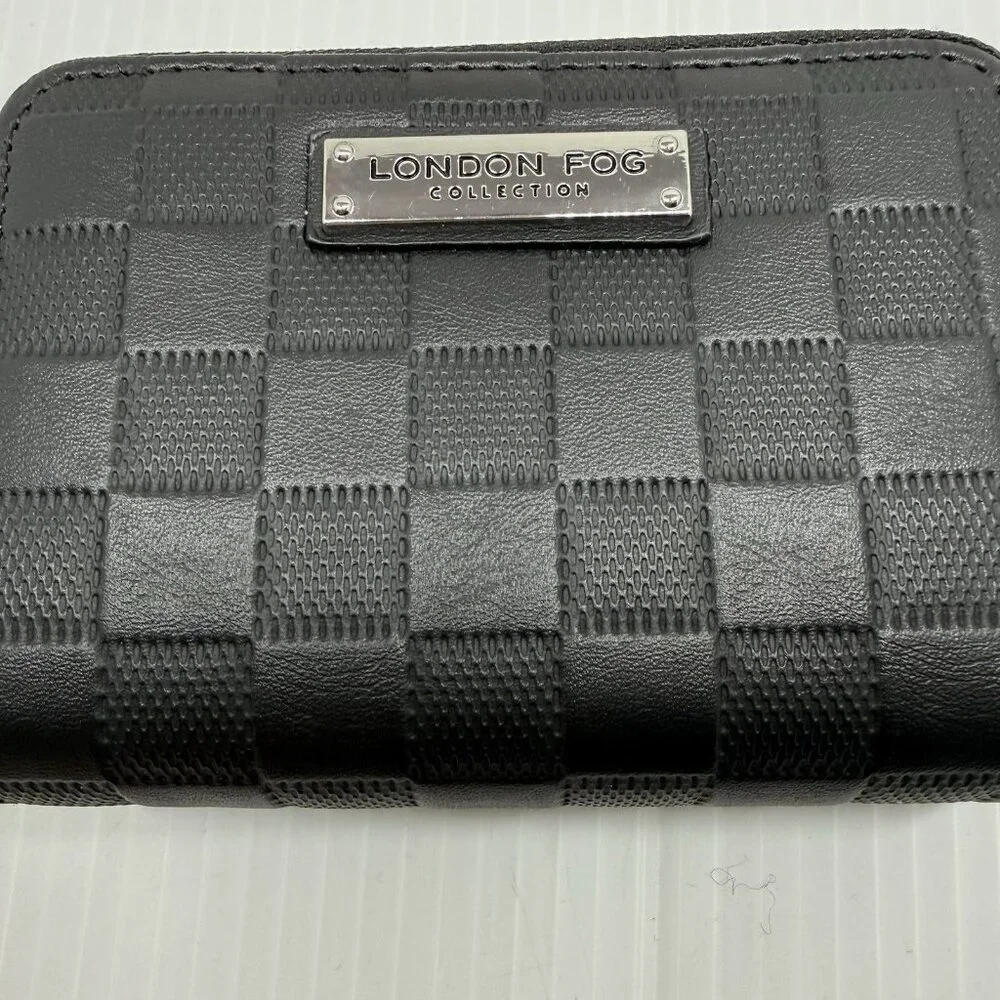 London Fog Dahlia Double Zip Wallet Black Check Zip Around NWT